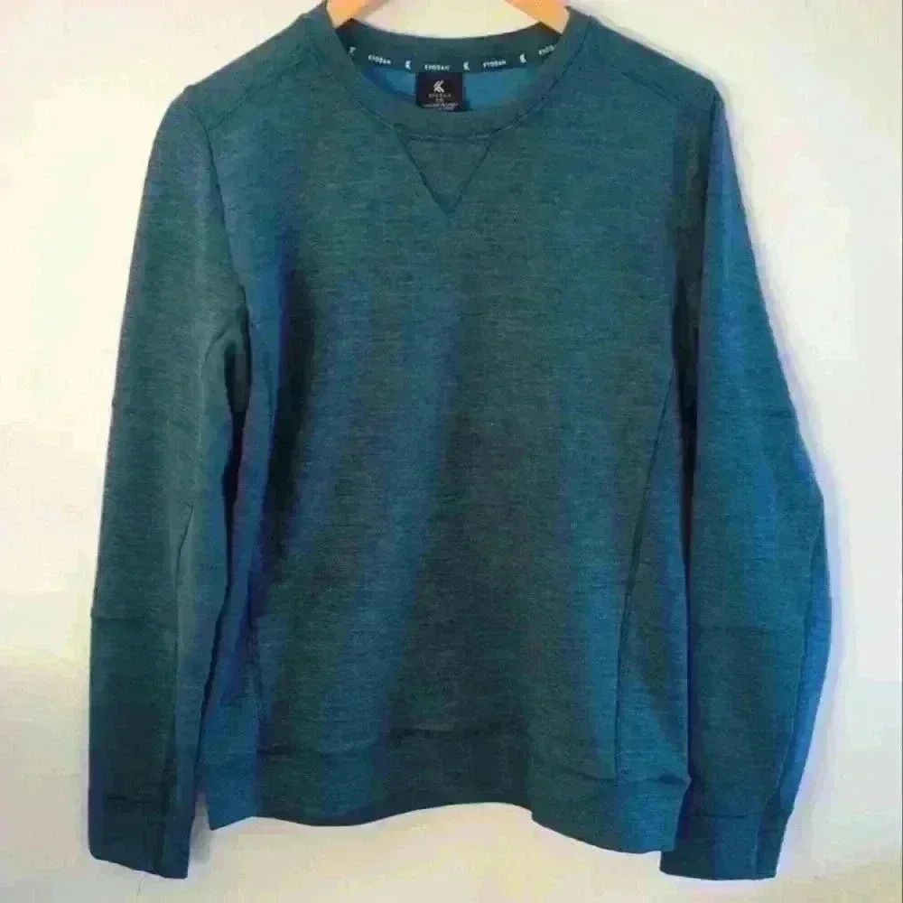 KYODAN | Men's Blue/Black Textured Pattern Fleece Lined Crewneck  Sweater